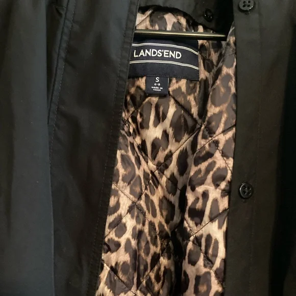 🍂🌻☔️Lands’ End Black and Leopard Print TrenchCoat/Rain Jacket - Picture 3 of 5